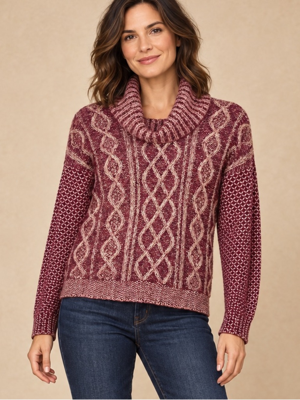 Romeo & Juliet Couture Burgundy Cable Knit Cowl Neck Sweater